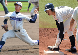 打率4割7分4厘と巧打が光る沼南・神田(右)、接戦の連続で力投してきた市松戸・原島