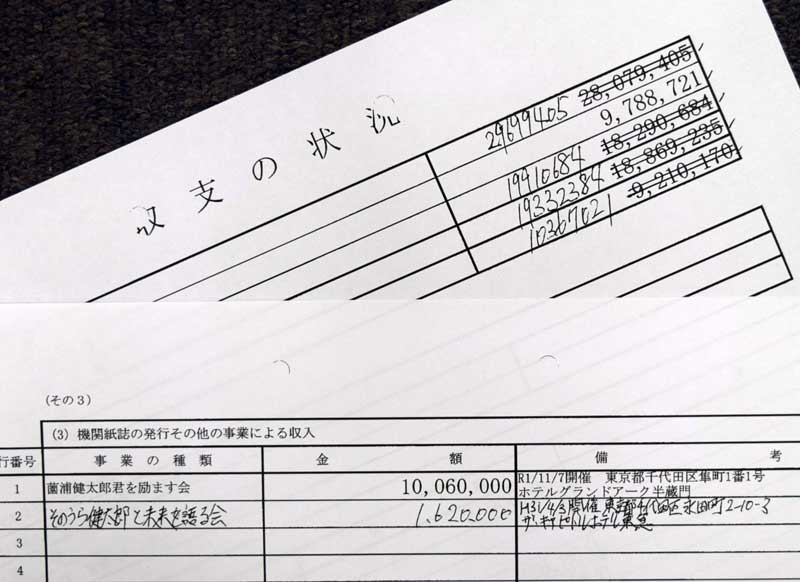 手書きで訂正された「新時代政経研究会」の政治資金収支報告書