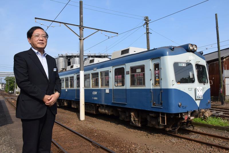 銚子電鉄の竹本勝紀社長=仲ノ町駅