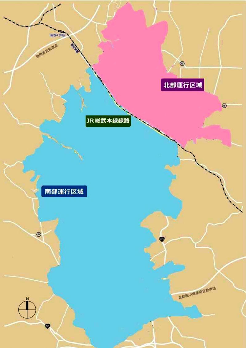 八街市の予約型乗り合いタクシーの運行エリア(同市提供)