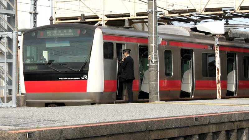 ＪＲ上総一ノ宮駅に停車する京葉線の快速車両＝一宮町