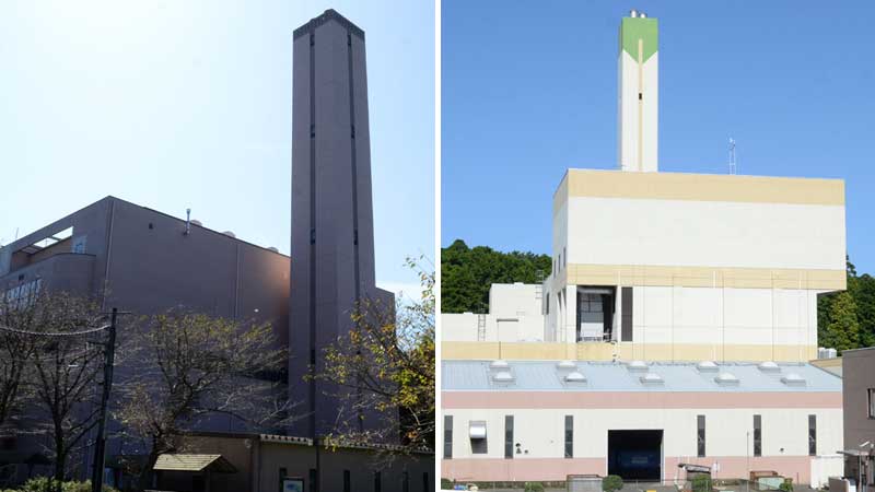 東金市外三市町清掃組合の現ごみ処理施設(左)と山武郡市環境衛生組合の現ごみ処理施設