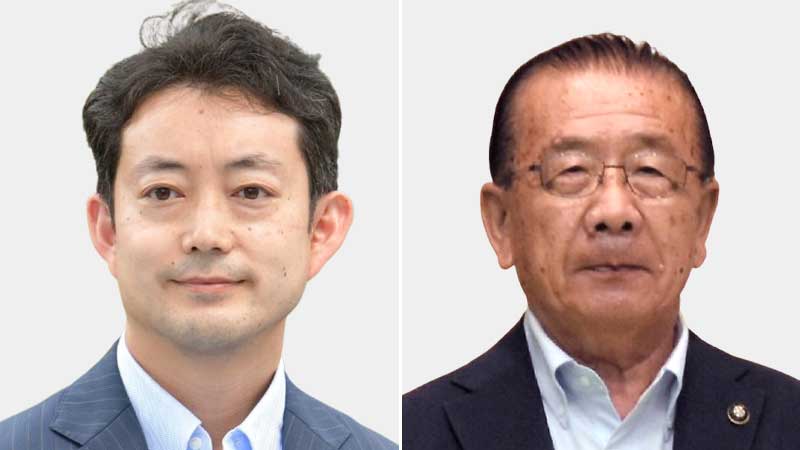 （左から）熊谷俊人知事、八街市の北村新司市長